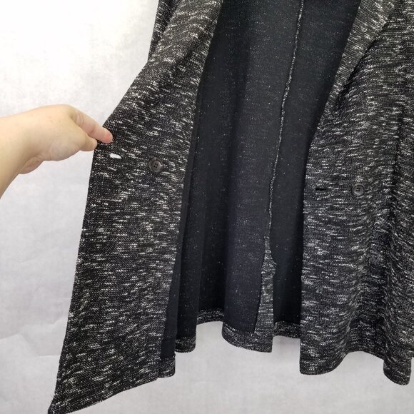 Eileen Fisher Tweedy Blazer Women L Black Fleck Notch Collar Organic Cotton Knit - Picture 10 of 16